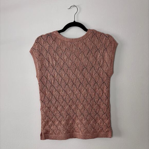 White House Black Market Dolman Sweater Rose Gold Sparkle Open Knit Size Small - Picture 10 of 13